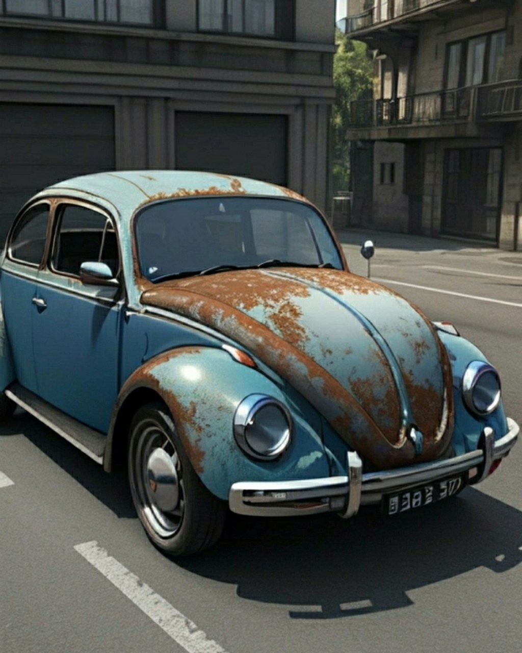 Rusty blue vw beetle