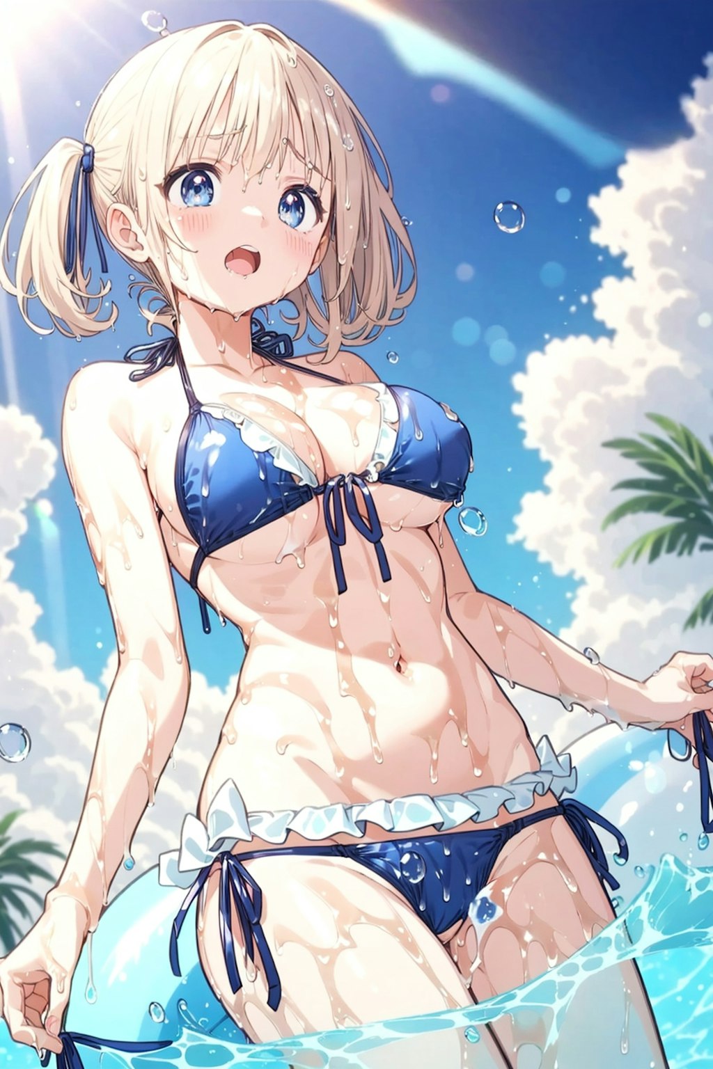 水着の女の子。 水の掛け合いしすぎました。