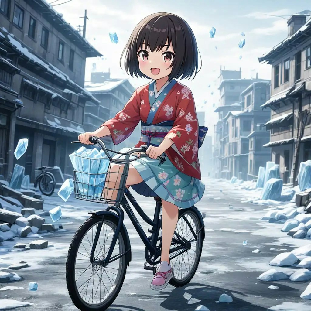 自転車に乗る雪女