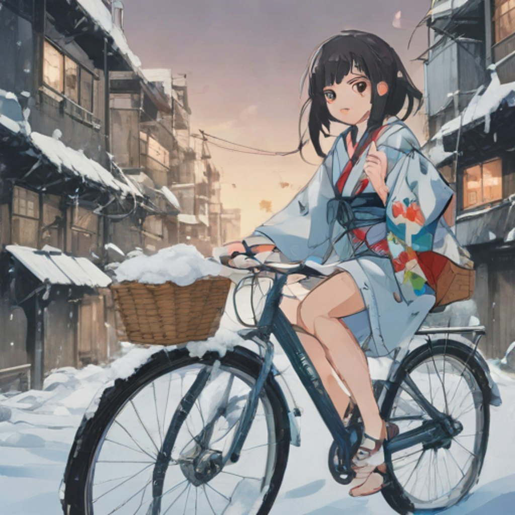 自転車に乗る雪女