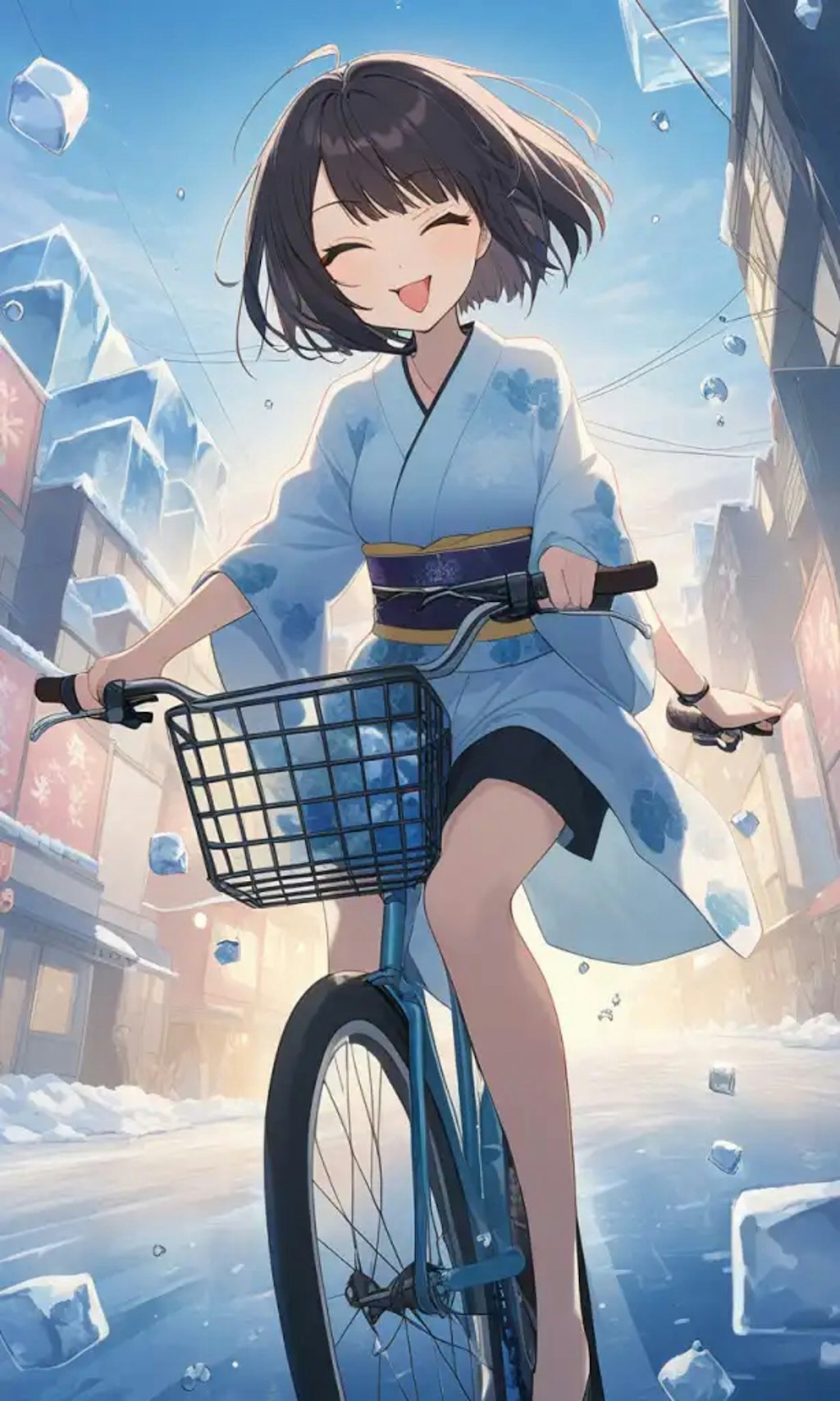 自転車に乗る雪女