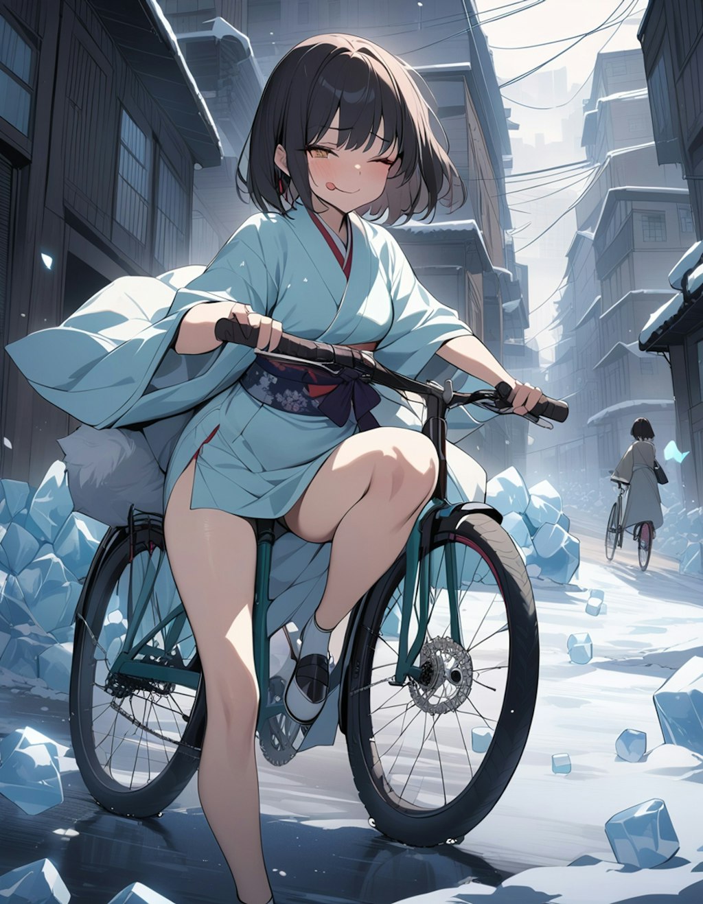 自転車に乗る雪女