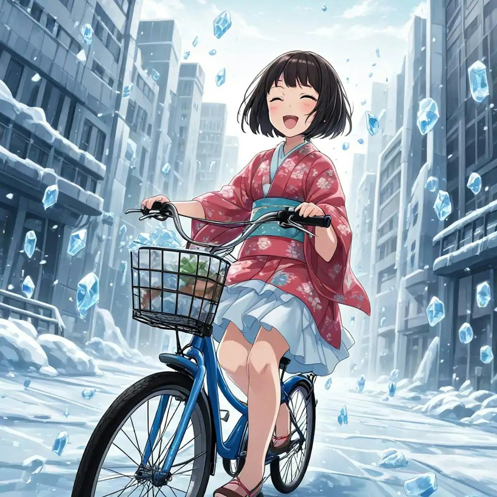 自転車に乗る雪女