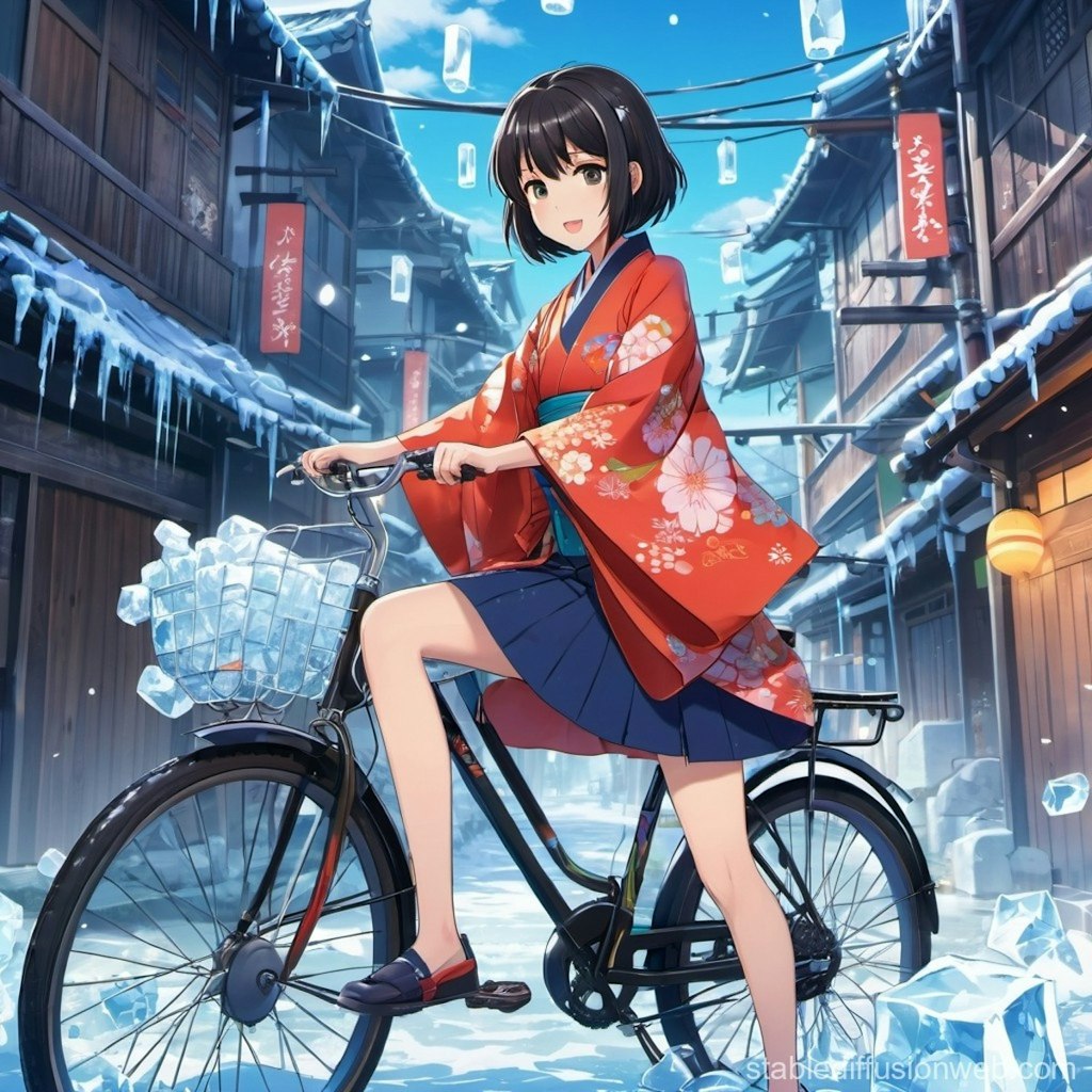 自転車に乗る雪女