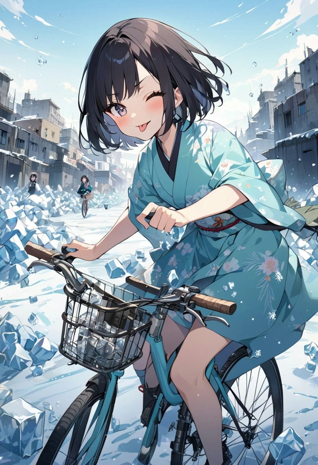 自転車に乗る雪女