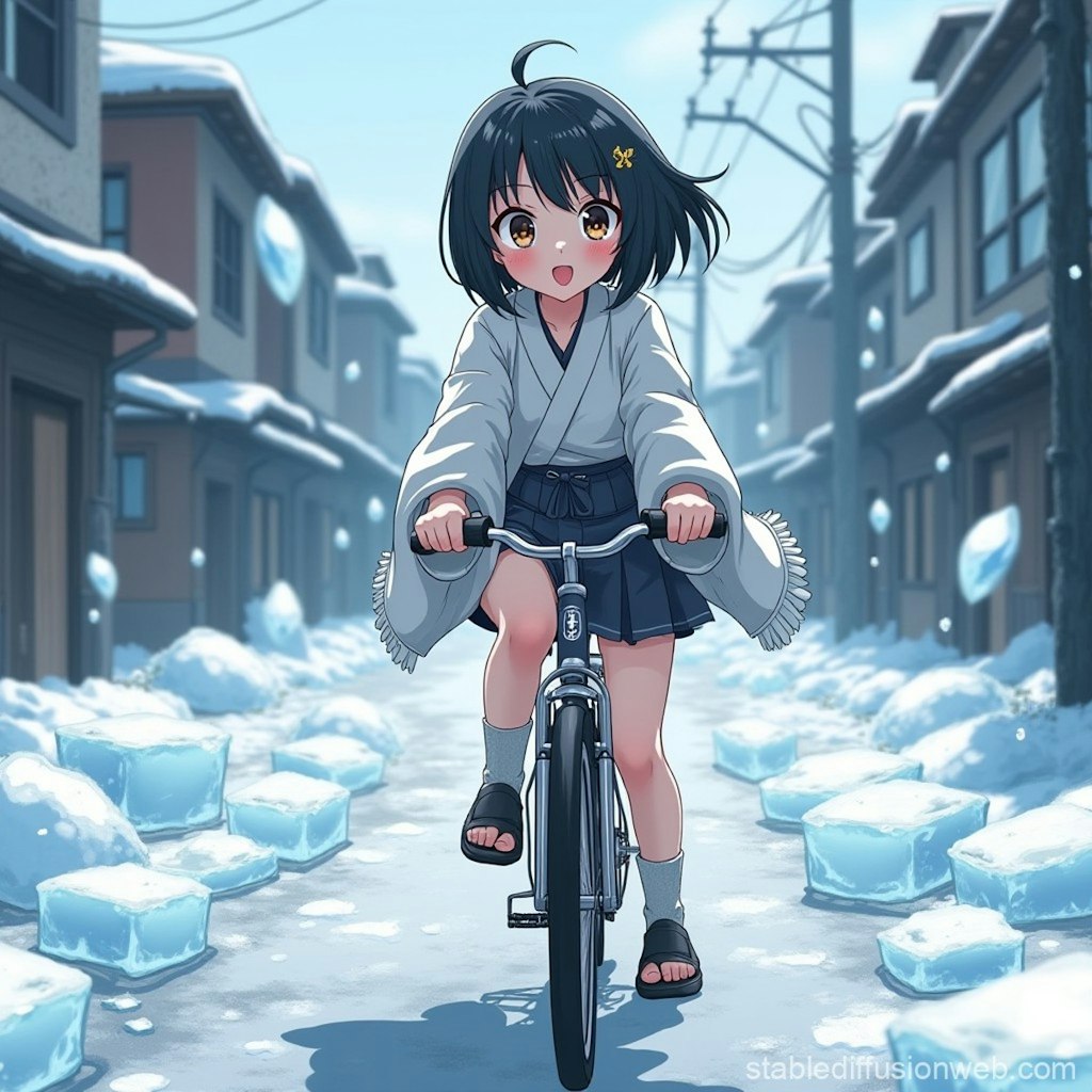 自転車に乗る雪女