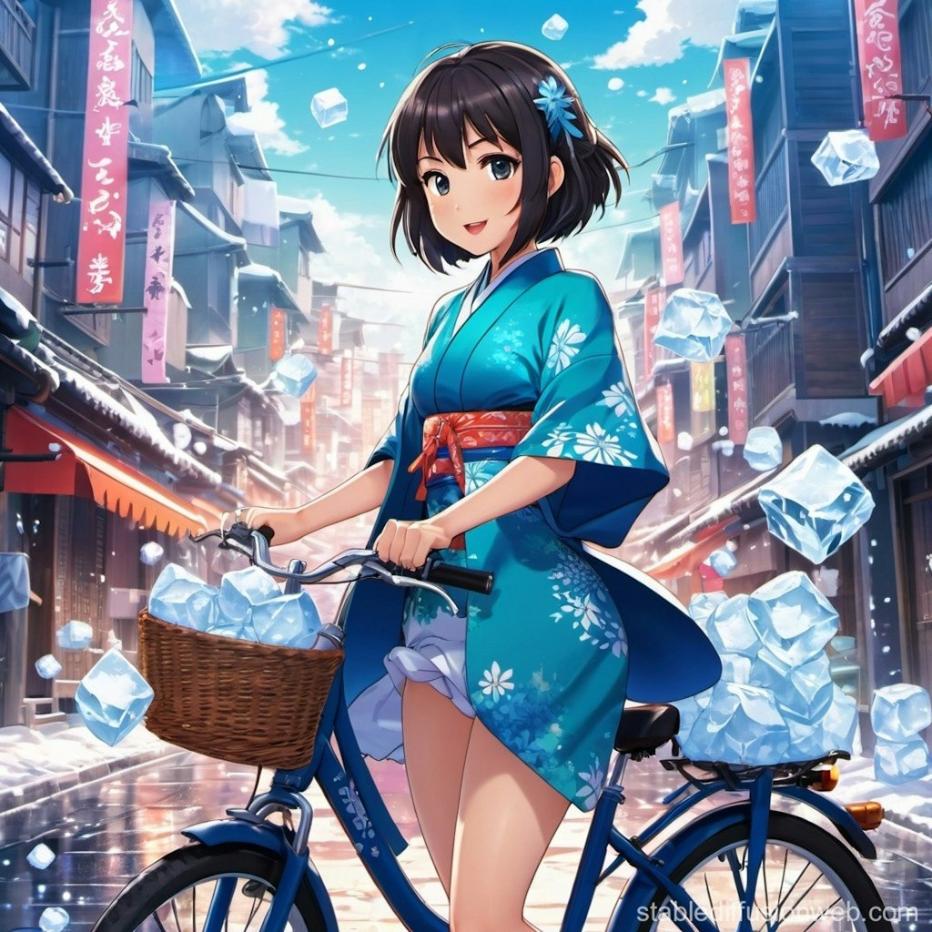 自転車に乗る雪女