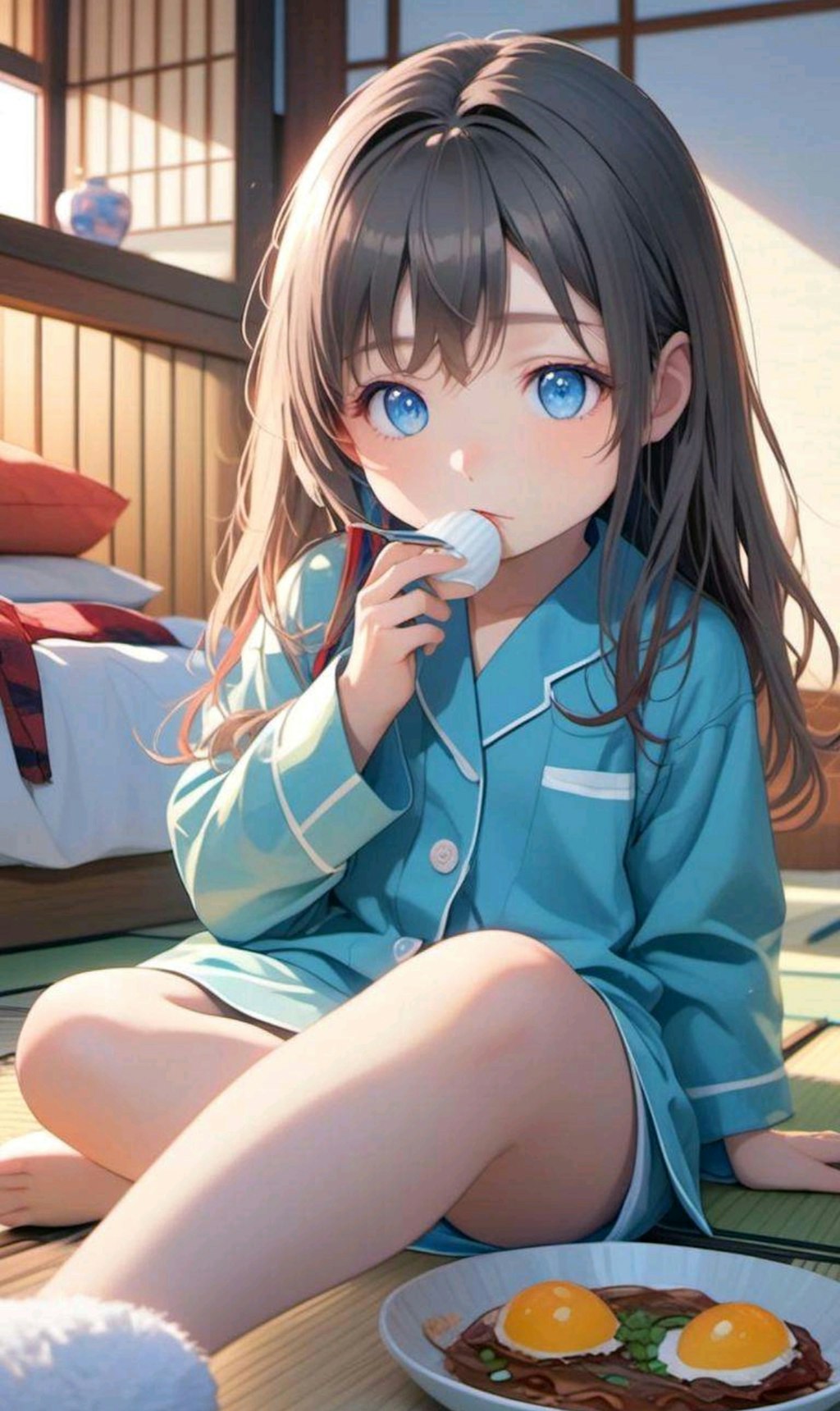 起きたばかりでまだ眠い小さな女の子