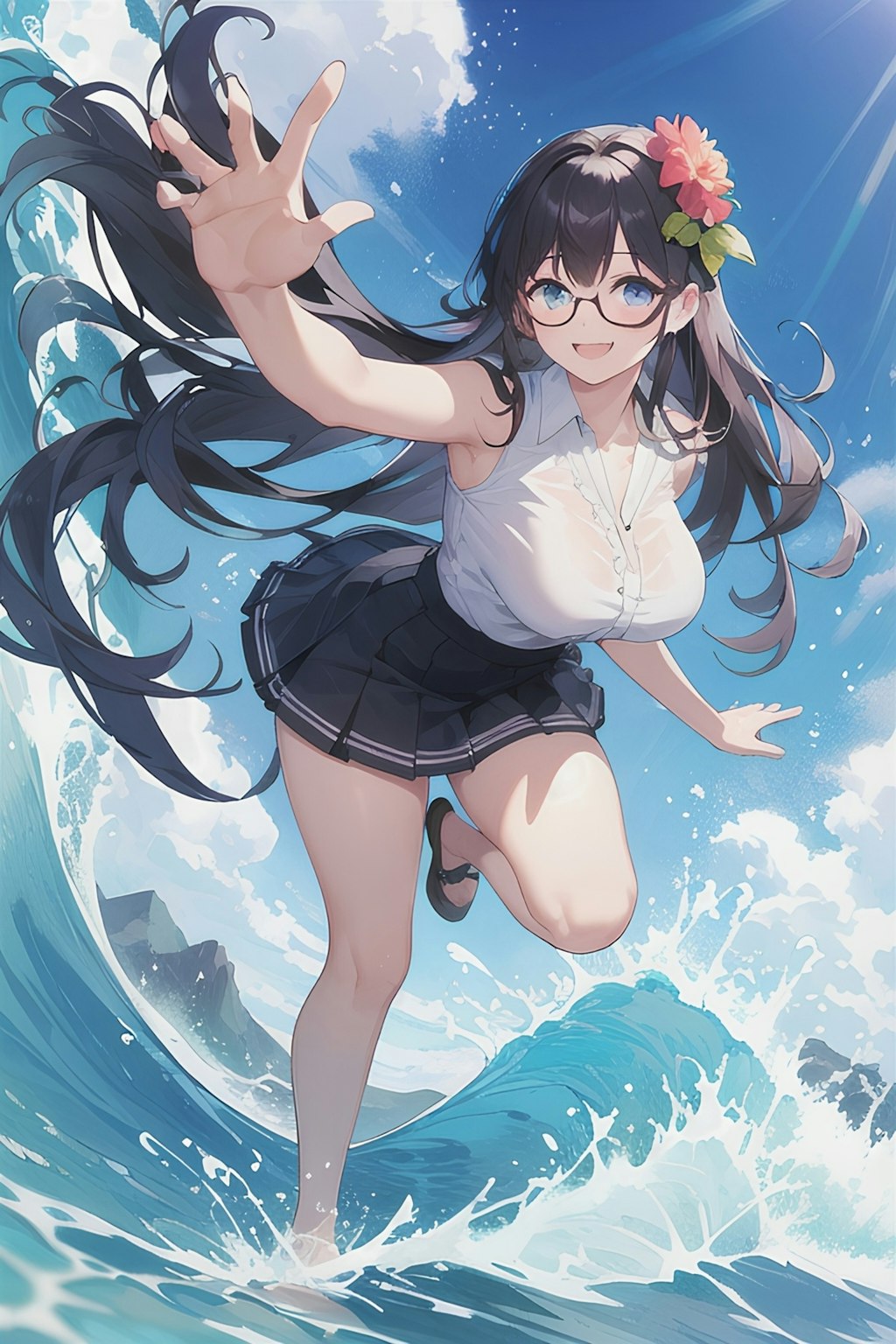 海の上の眼鏡少女