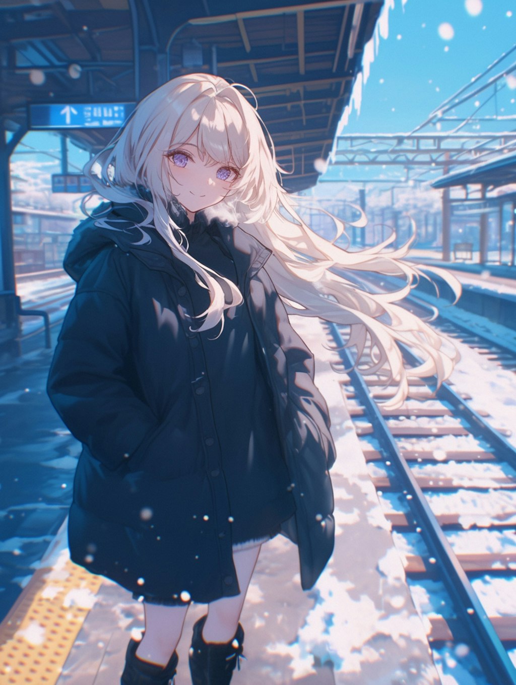 電車を待つ女の子 Girl waiting for the train