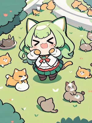 猫と緑髪ちゃん
