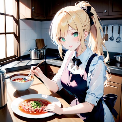 お料理中の凪咲さん