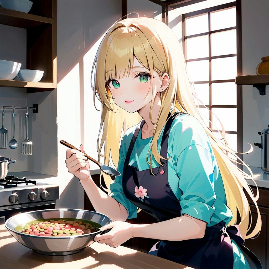お料理中の凪咲さん