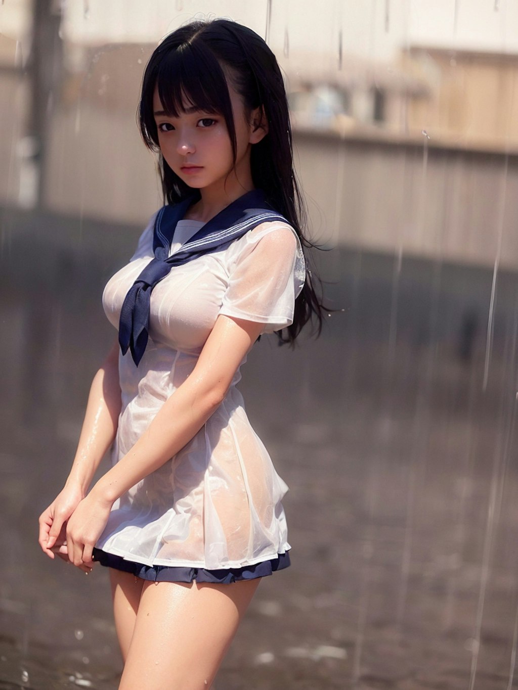 雨の中服が透ける女の子1