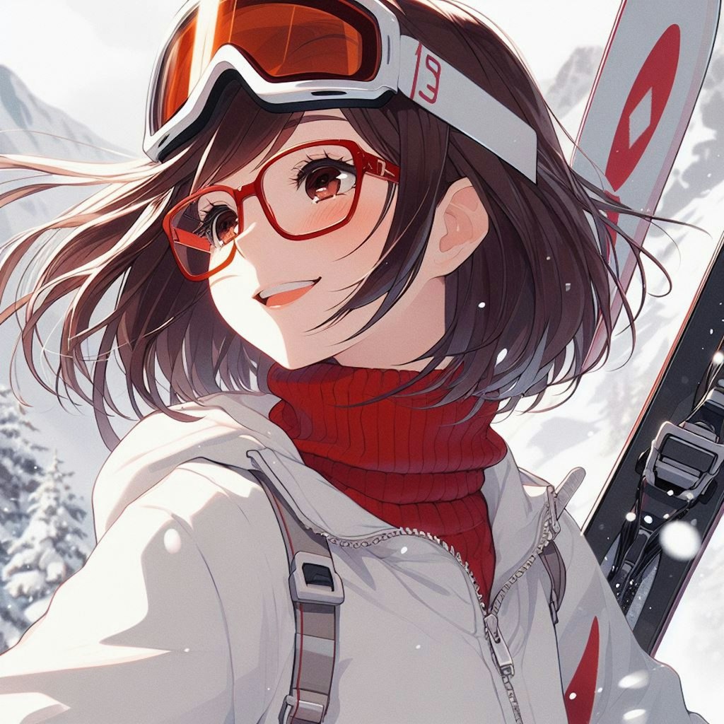 眼鏡女子 楓のスキー
