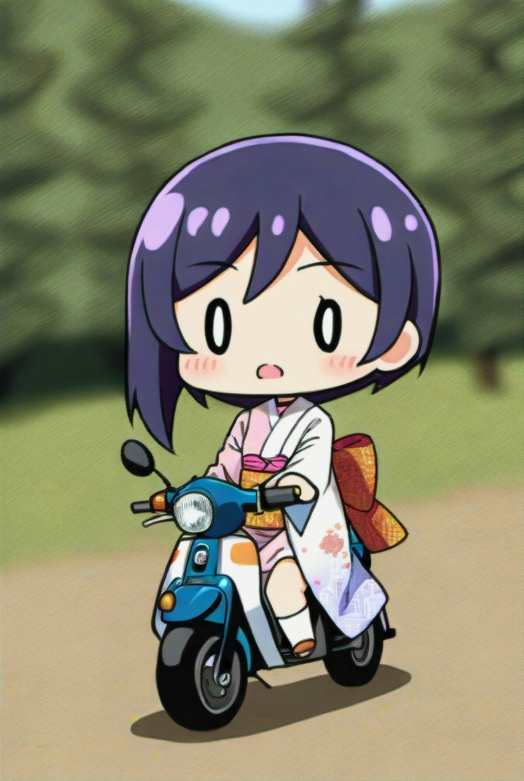 バイクに乗る紫髪ちゃん