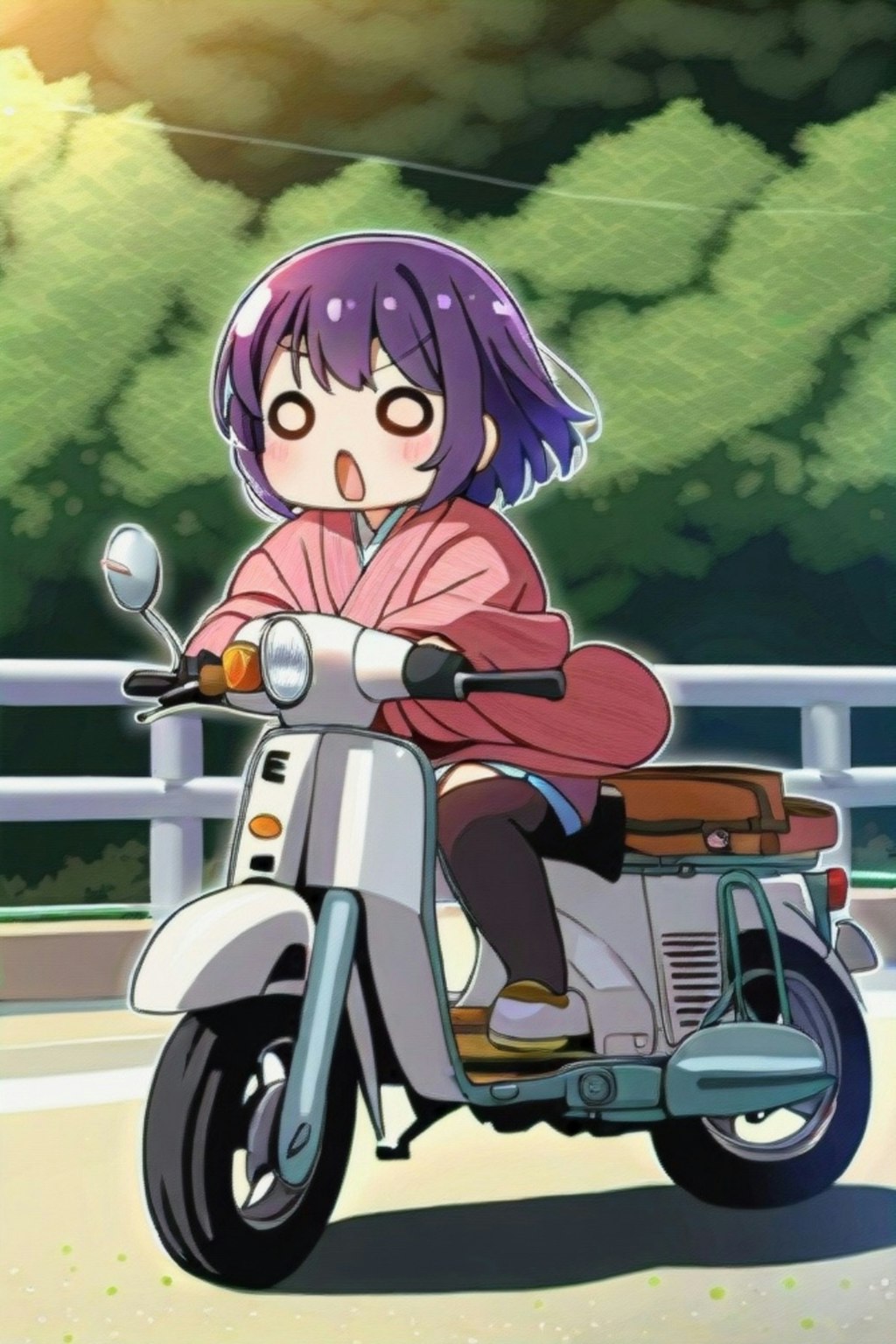 バイクに乗る紫髪ちゃん