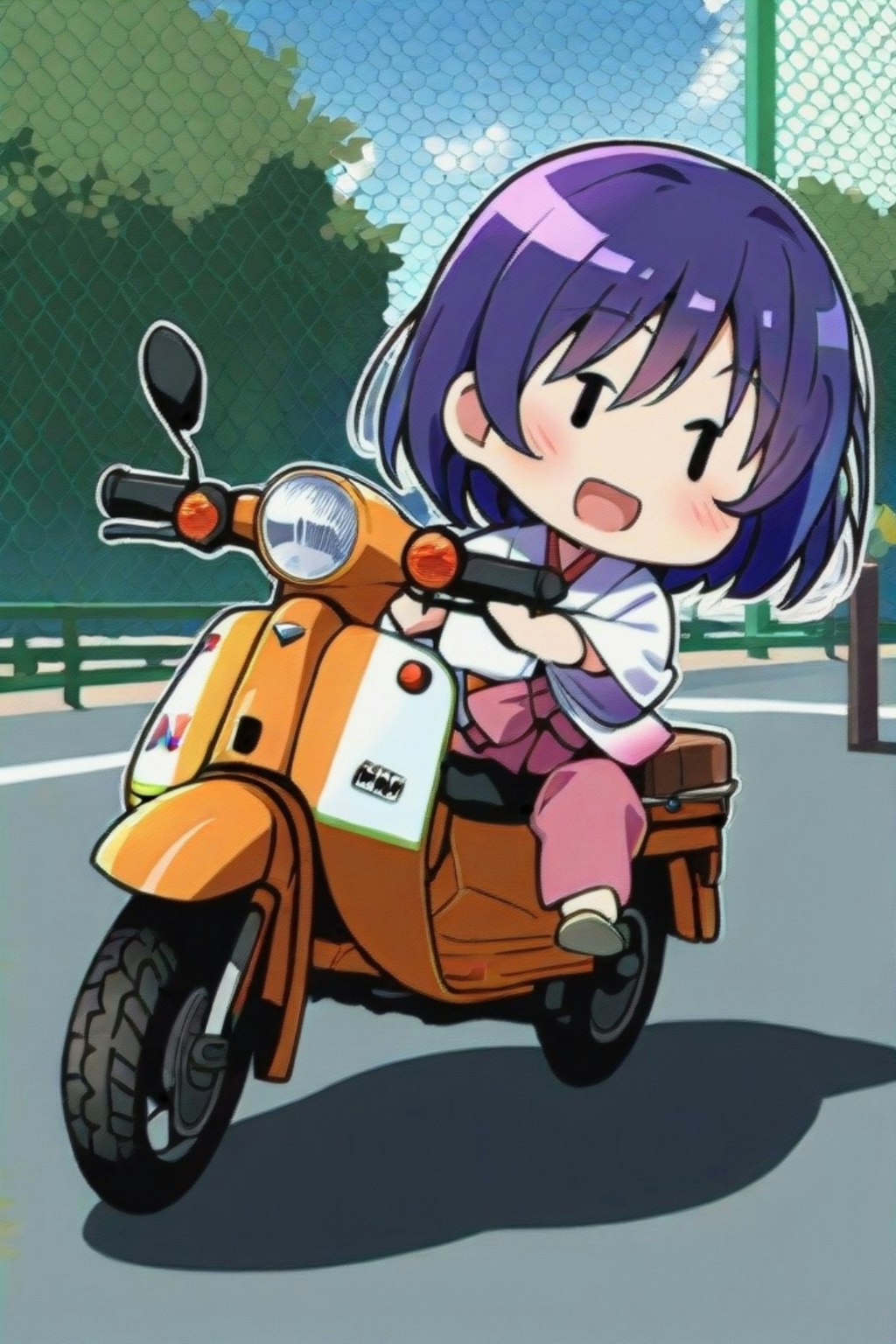 バイクに乗る紫髪ちゃん