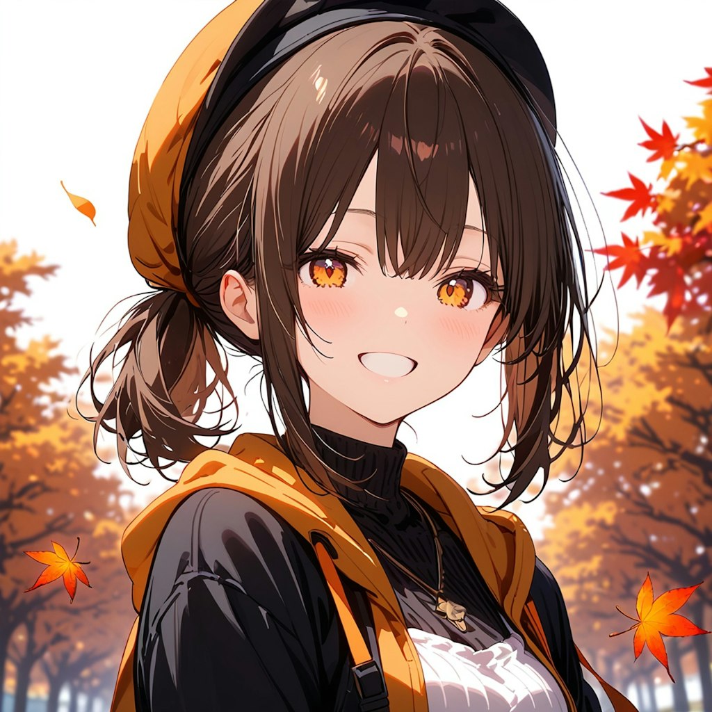 笑顔の少女と紅葉