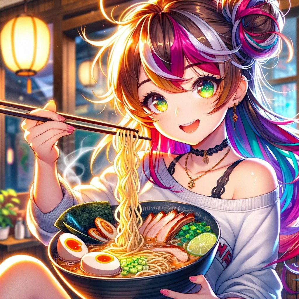 ラーメンを食べようとする美少女