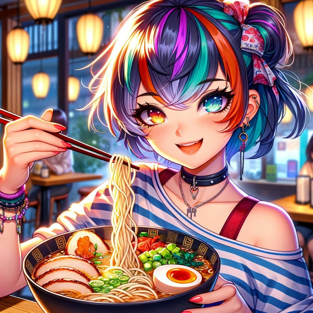 ラーメンを食べようとする美少女