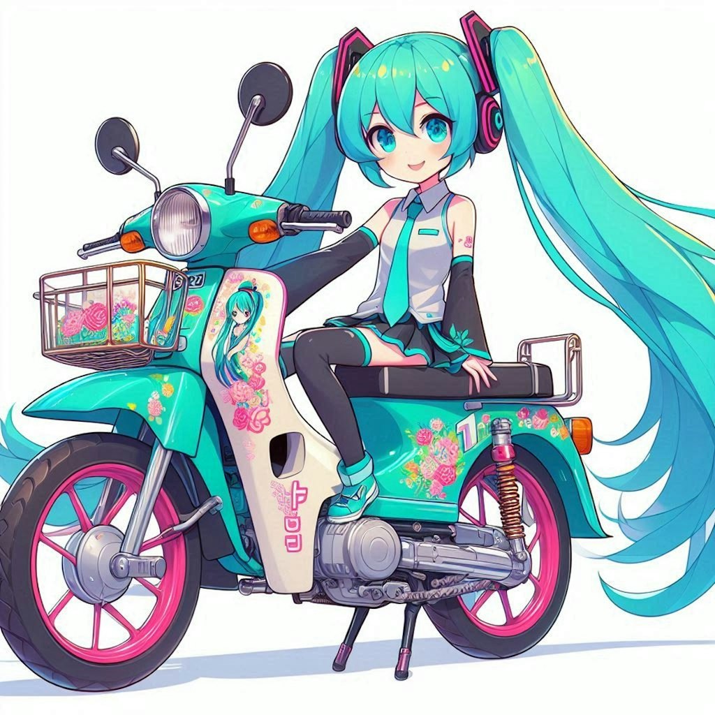 初音ミクカラーのスーパーカブ