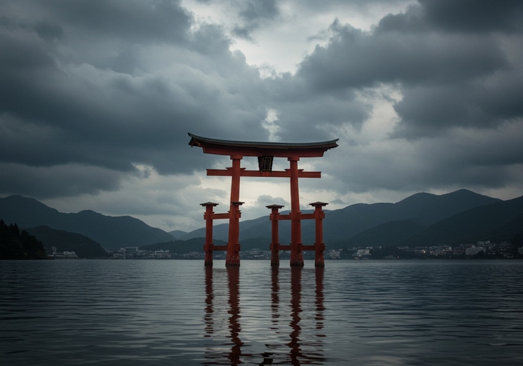 曇り空の鳥居