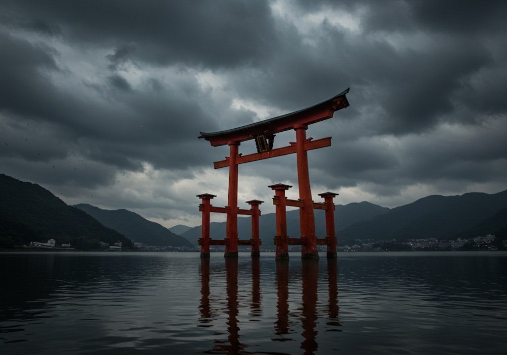 曇り空の鳥居