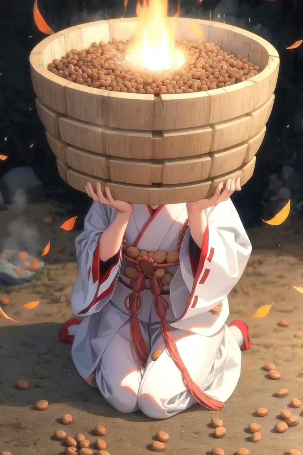大豆を煎る少女