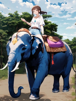 インドで象に乗る女の子