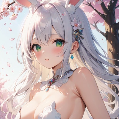 桜と白ウサギ
