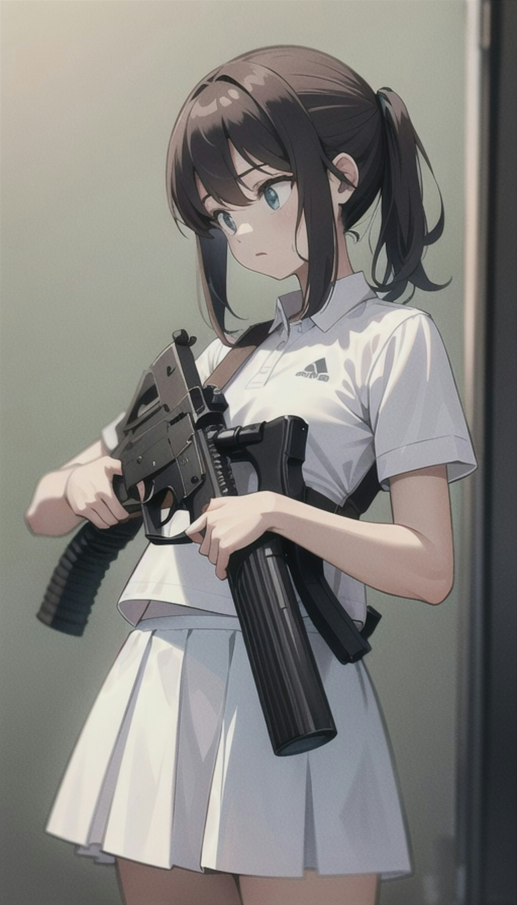 自動小銃を装備したテニスウェアの女の子