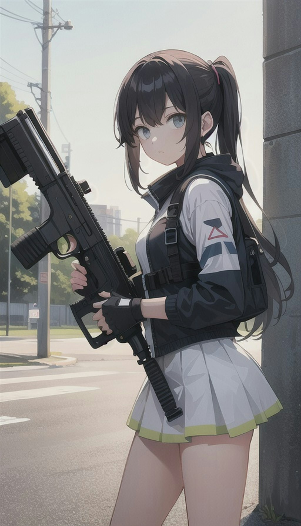 自動小銃を装備したテニスウェアの女の子