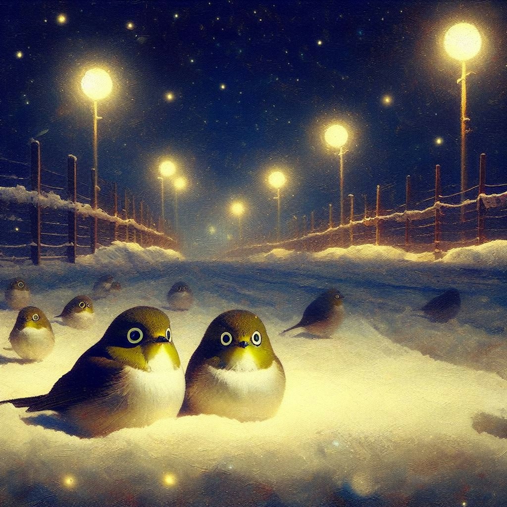 White-eyes in winter night (2)