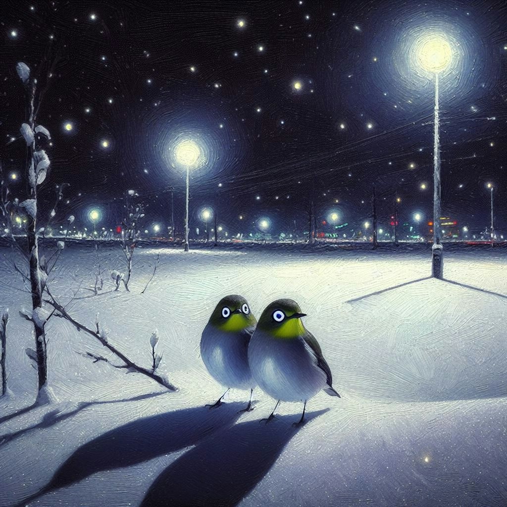 White-eyes in winter night (2)