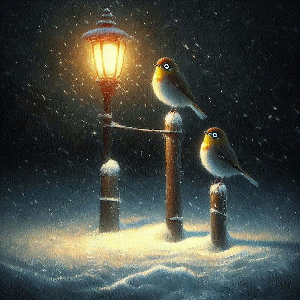 White-eyes in winter night (2)