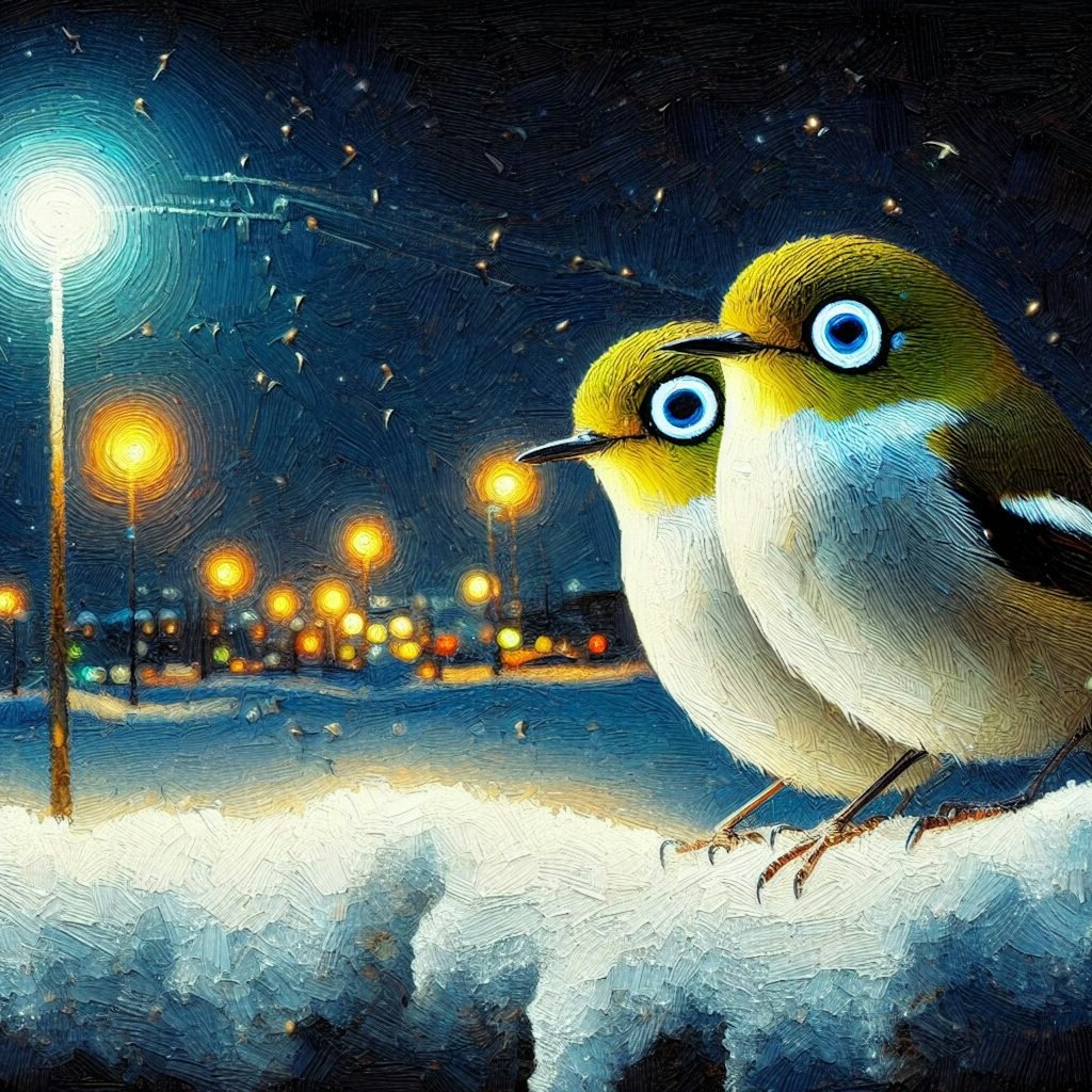 White-eyes in winter night (2)