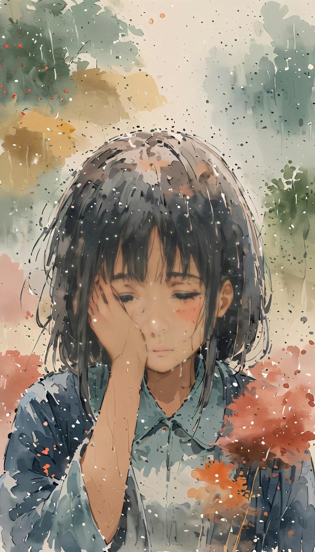 雨の中の少女