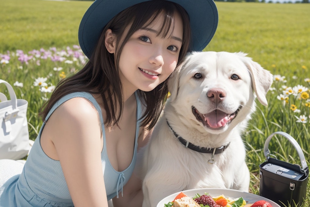 愛犬と風車の見える場所