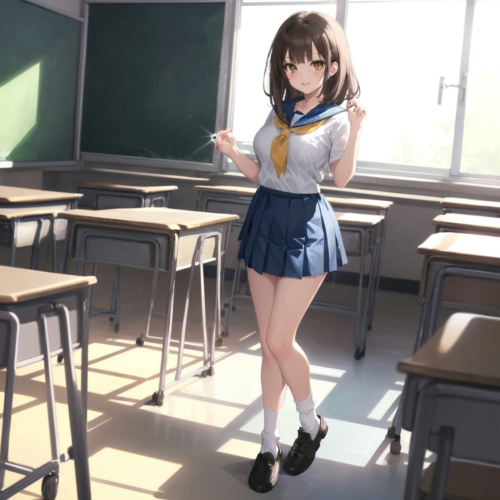 笑顔を見せてニコニコしているセーラー服の女の子