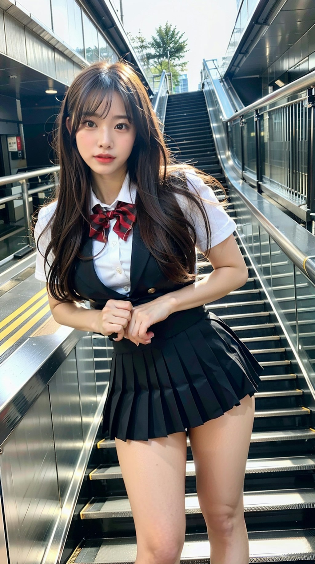 女子高生 jk 黒髪 制服 ミニスカート 太もも 脚フェチ