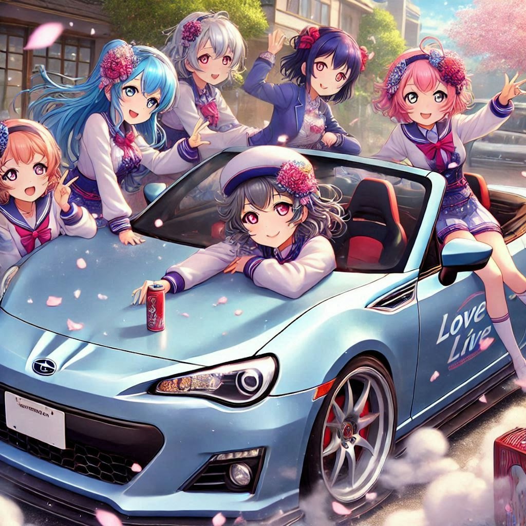 ラブライブキャラとシルバーメタリックスバルBRZオープンカー