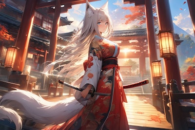 風に当たる狐剣士