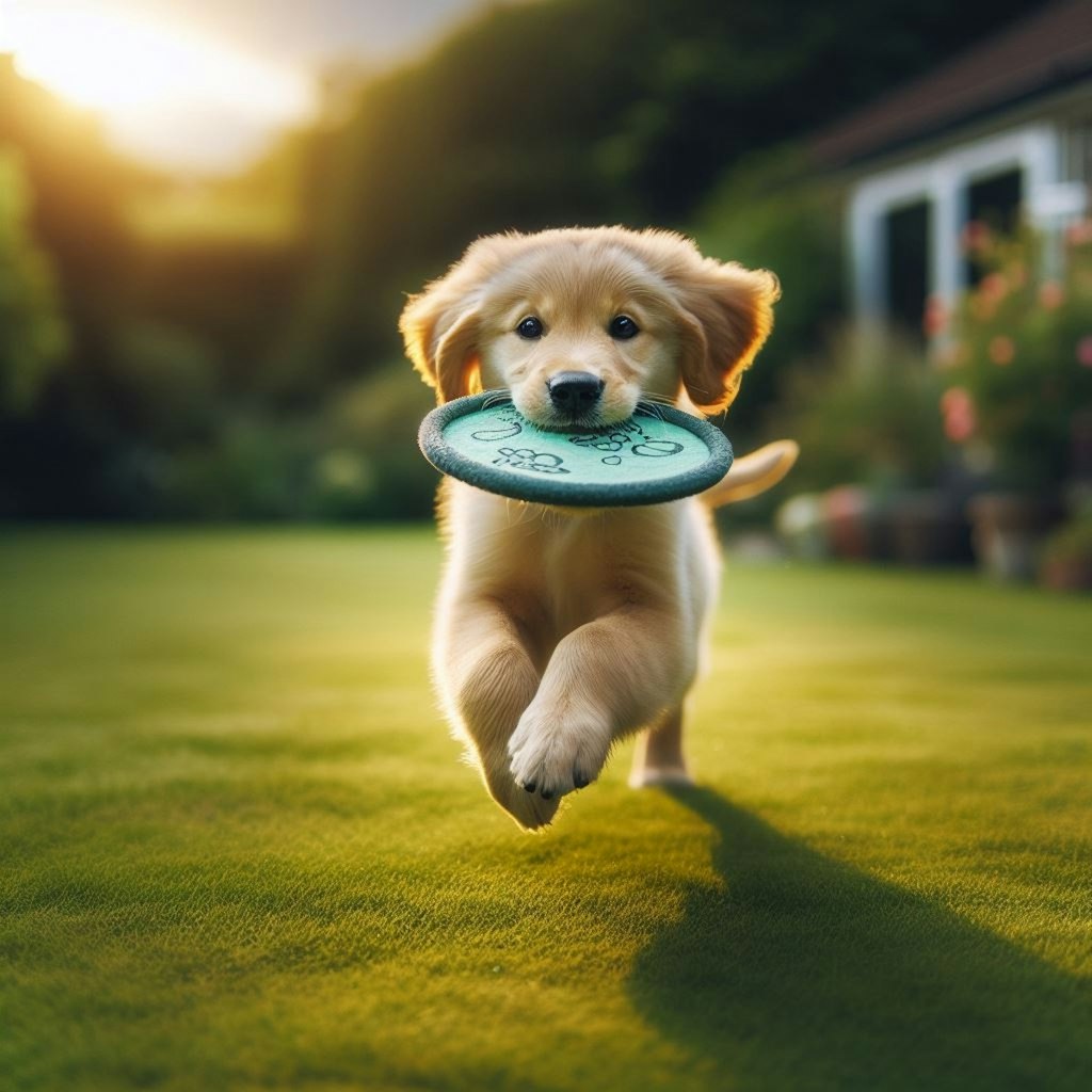 子犬と遊ぶ