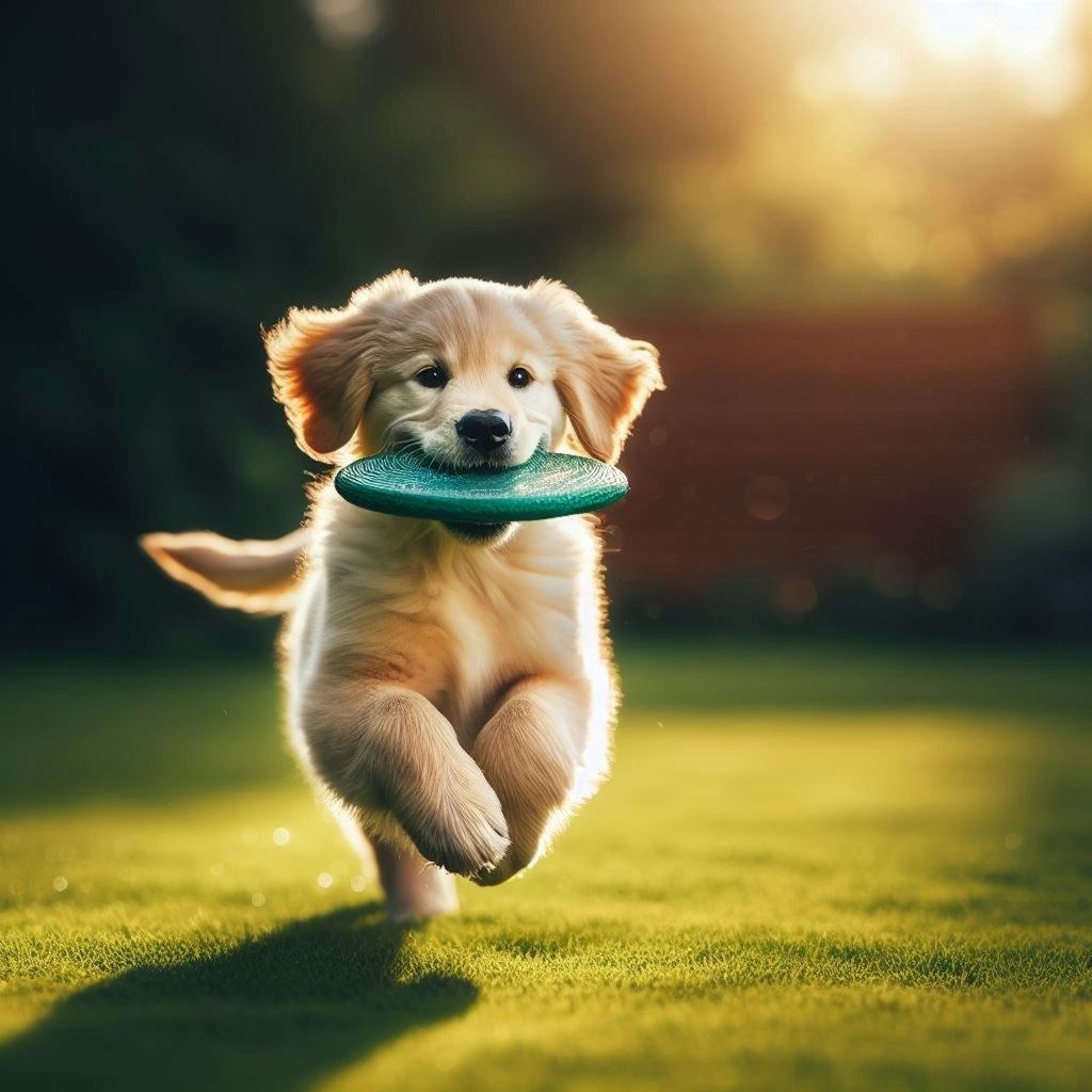 子犬と遊ぶ