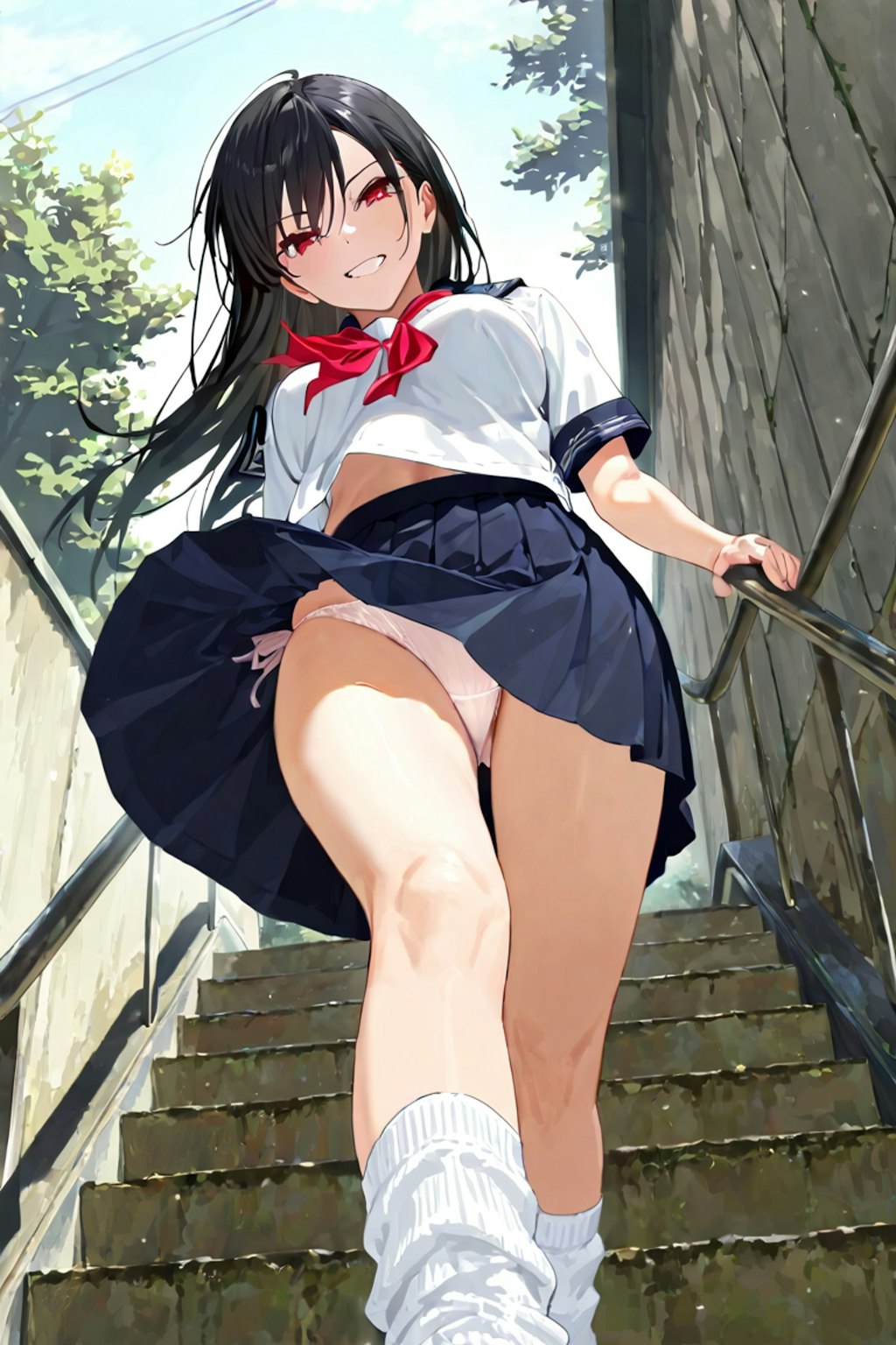 階段下から