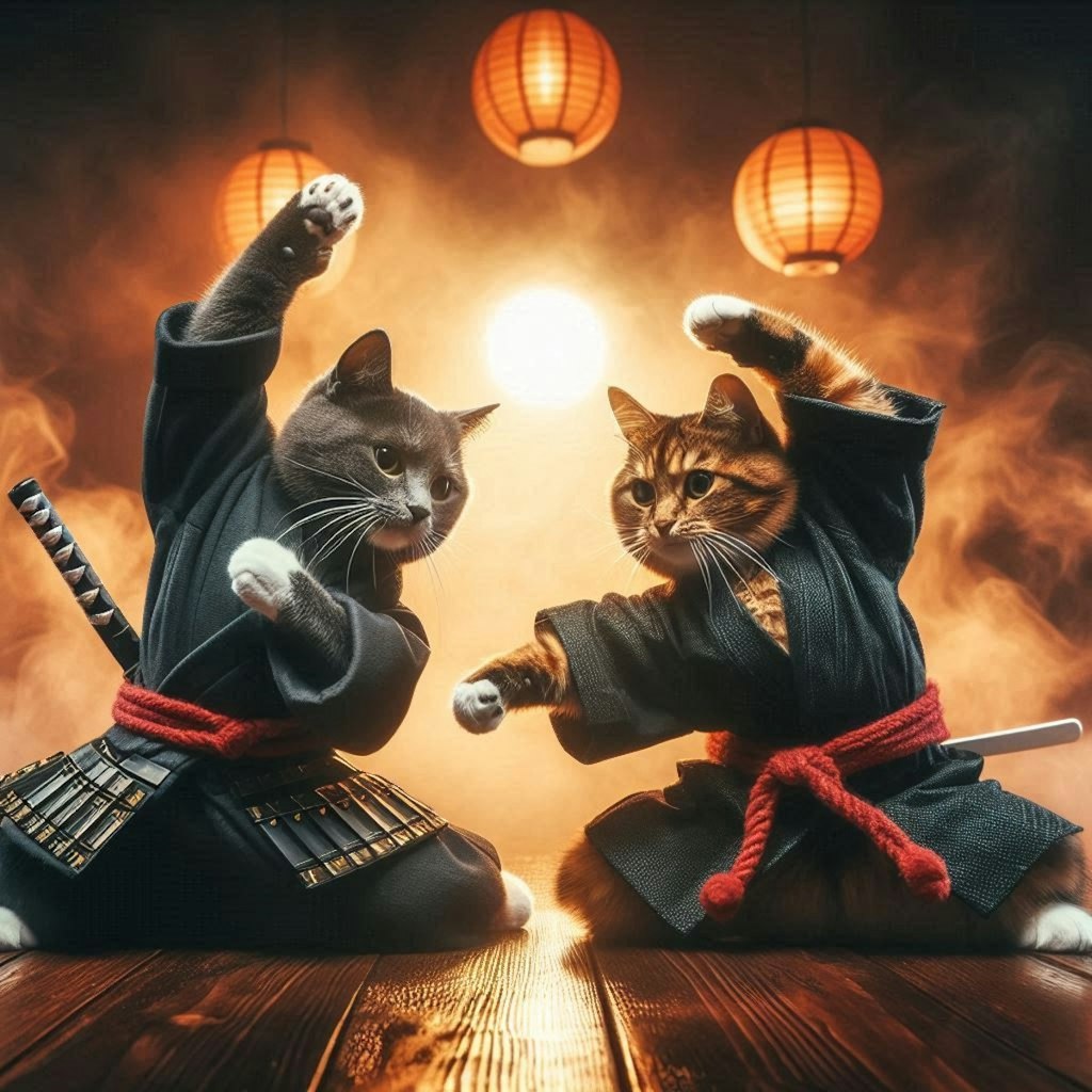鍔迫り合いする猫