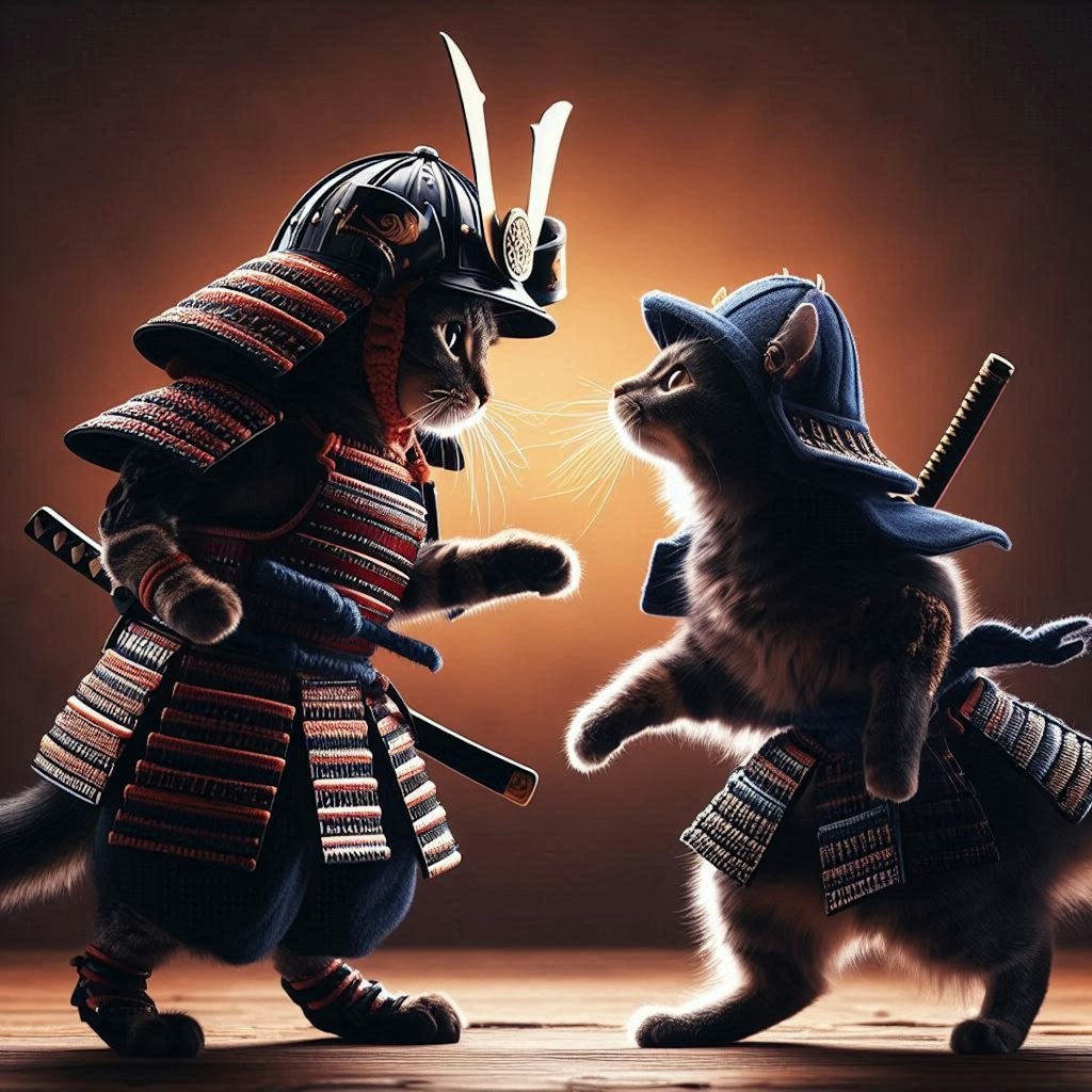 鍔迫り合いする猫