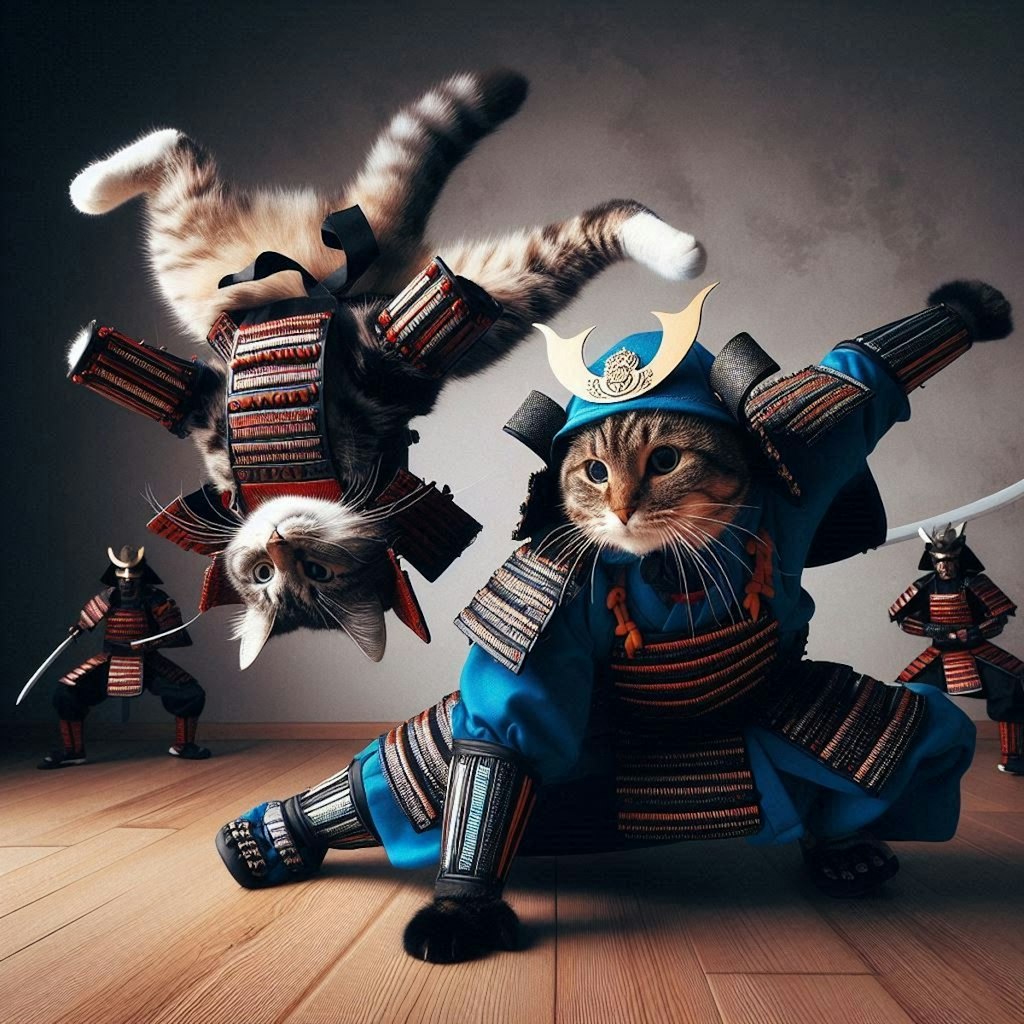鍔迫り合いする猫