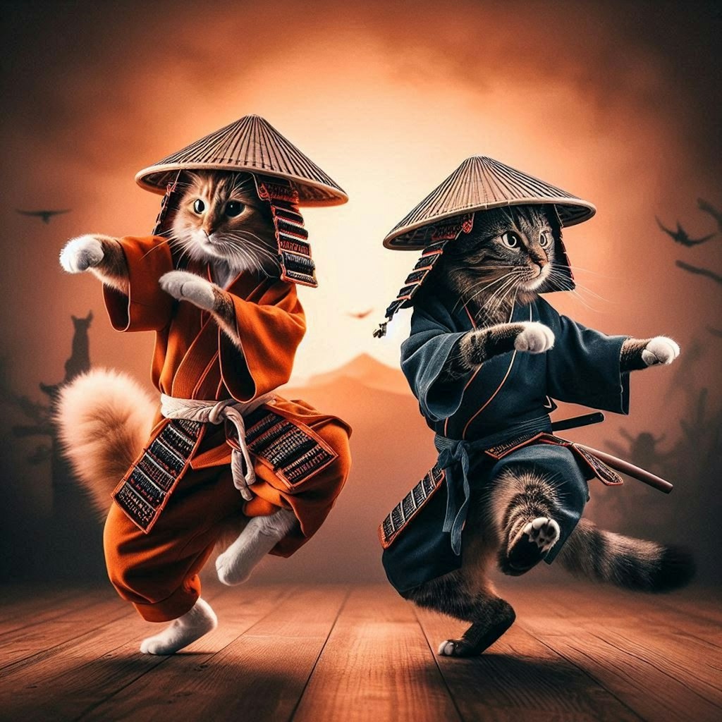 鍔迫り合いする猫